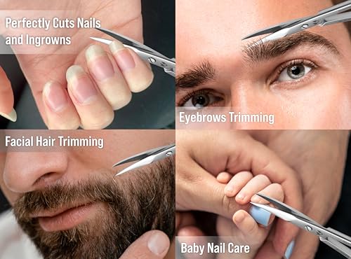 Curved Nail Scissors all purpose Heavy Duty Grooming Tool - Sharp Blade Stainless Steel with Leather Case - Eyebrow Scissors for Women - Mustache & Beard Scissors for Men (Modern) — view 6
