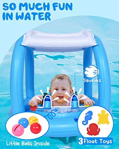 image for PACEARTH Baby Pool Float with Canopy, Inflatable Infant Swim Float for