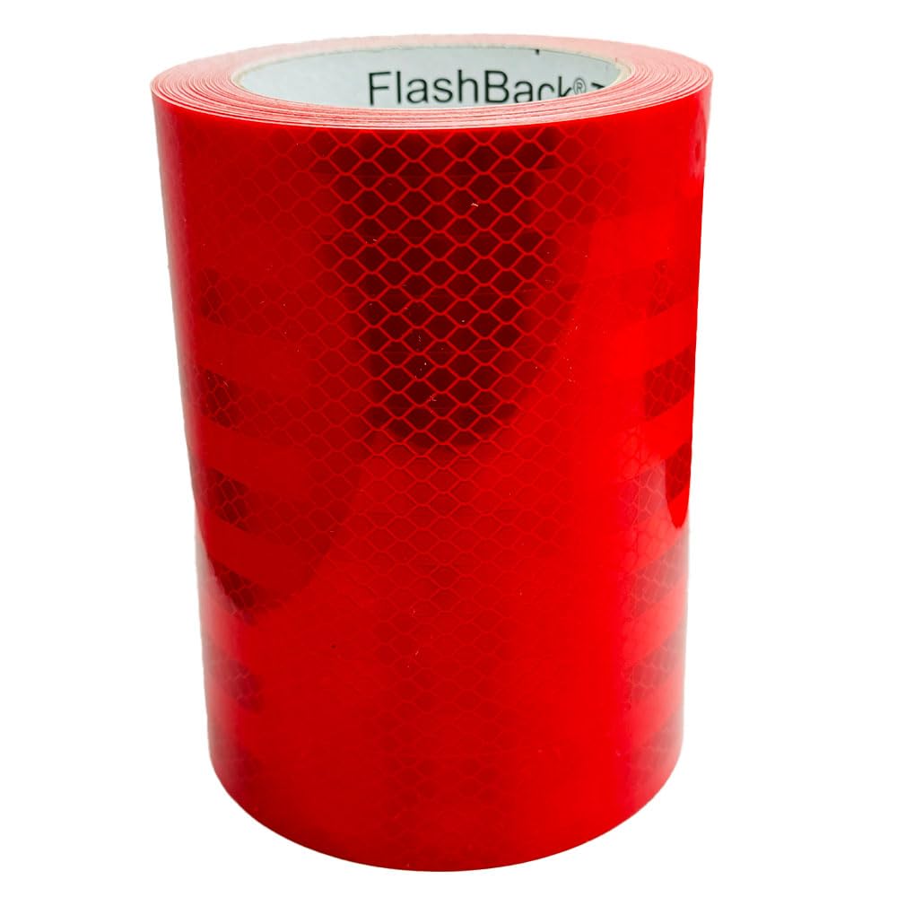 FlashBack Microprismatic Reflective Tape High Visibility Self-adhesive Sticker Hi Vis Van Reflective Sticky Tape (Red, 150mm x 5 Metres)