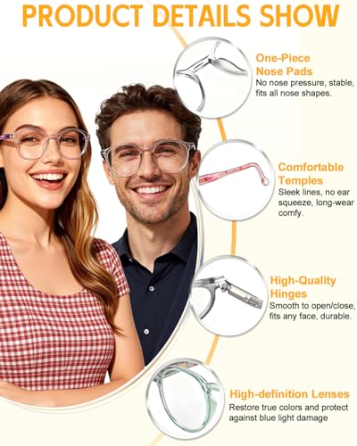 Image of 5-Pack Reading Glasses for Women Men, 0.0 Blue Light Blocking Computer Glasses with Spring Hinge, Round Fashion Readers with Case and Cleaning Cloth