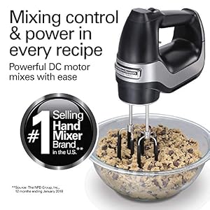 Hamilton Beach Professional 7 Speed Digital Electric Hand Mixer with High Performance DC Motor Slow Start Snap On Storage Case SoftScrape Beaters Whisk Dough Hooks Matte Black 62655