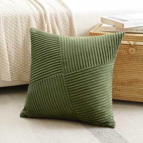 Housse de coussin velours 66x66 vert olive lavable canapé et lit - 5