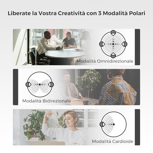 Microfono a condensatore USB per PC, fotocamera, microfono podcast per streaming/registrazione, microfono desktop con 8 microfoni/cancellazione del rumore/3 modelli polari/controllo - Notebook - Immagine 4