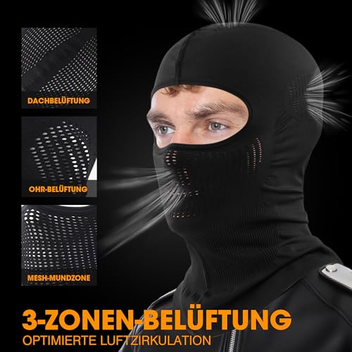 WTACTFUL Sturmhaube Motorrad Sommer Atmungsaktiv Sturmmaske Balaclava Herren Ski Maske Winter Warme Winddicht für Motorrad Fahren Skifahren Snowboarden Schwarz