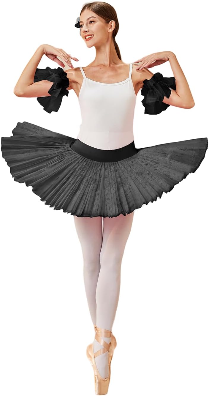 Ballet Dance Practice Short Skirt - 6-Layer Hard Mesh Gauze Pancake Tutu Without Top for Swan Lake Performance