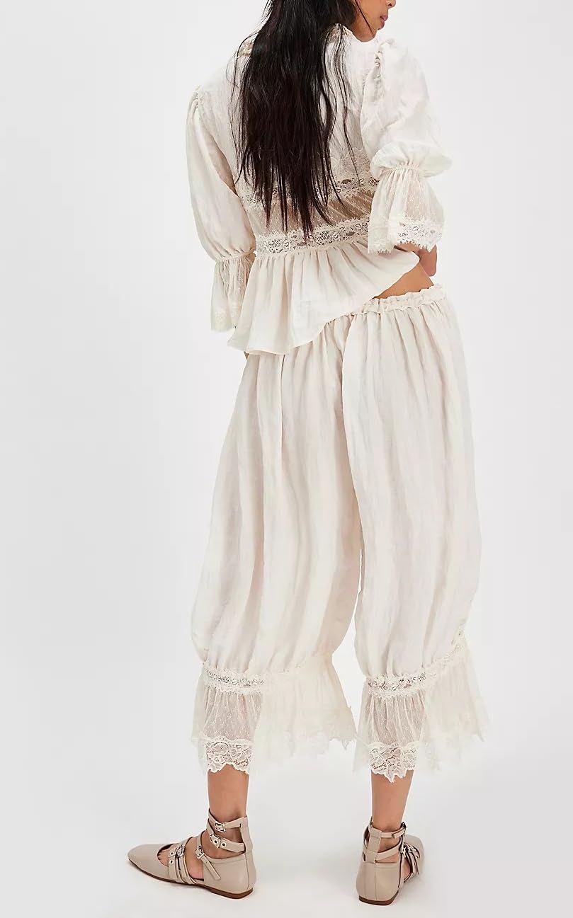 Lace Long Bloomer Pants for Women Y2K Ruffle Victorian Pantaloons Pettipants Slip Pants Capri Pajama Bottoms - Image 3
