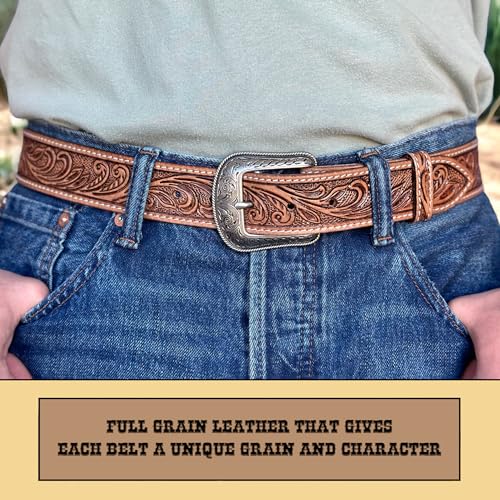 DANIEL'S ARTPLANET Western Belt for Men 1.5” Wide Full Grain One Piece Leather Belt with Buckle Handmade Engraved Tooled4