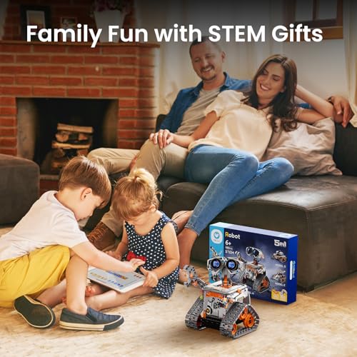 Image of Sillbird Robot Building Kit with Remote Control STEM Gifts for Kids Boys Age 8-12, Coding Robotics Toy for Birthday - Buildable 5in1 Models with 488 Pieces - Orange