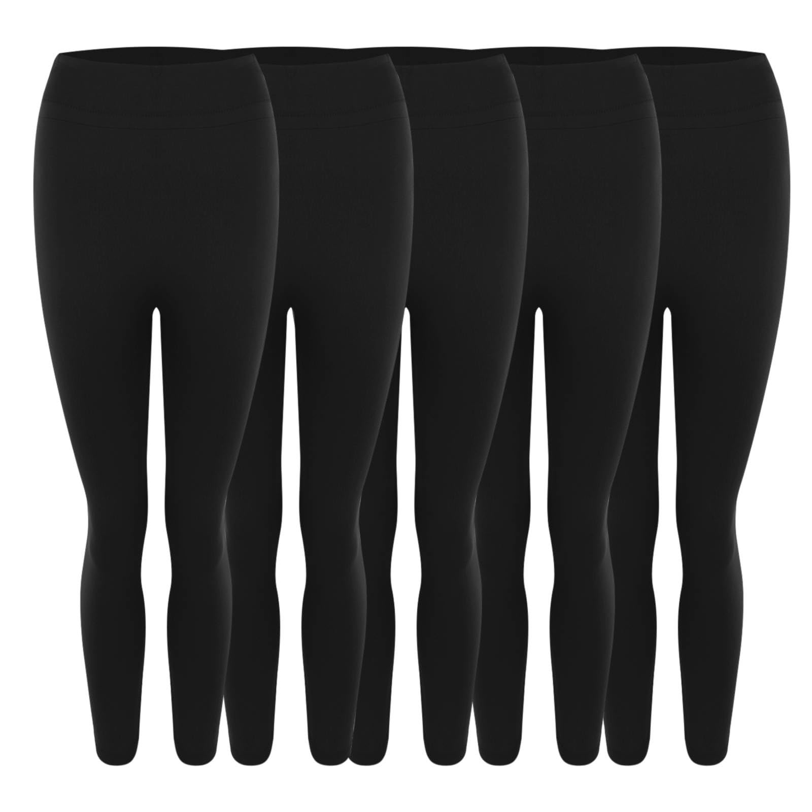Confezione da 5 leggings da allenamento in tinta unita elasticizzati caldi all'interno di velluto sottile leggings skinny da donna pantaloncini da donna pantaloncini da donna, BK1, L