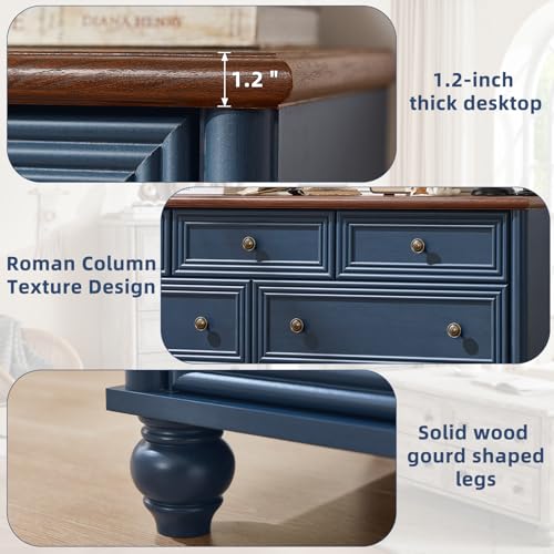 Farmhouse Dressers & Night Stand Set of 4, Wood 54\" Wide 7 Drawer Dresser & 35\" Tall Chest of Drawers, 18\" Roman Column Nightstand Set of 2, Bedroom Furniture Dresser Sets for Home Living Room Hallway