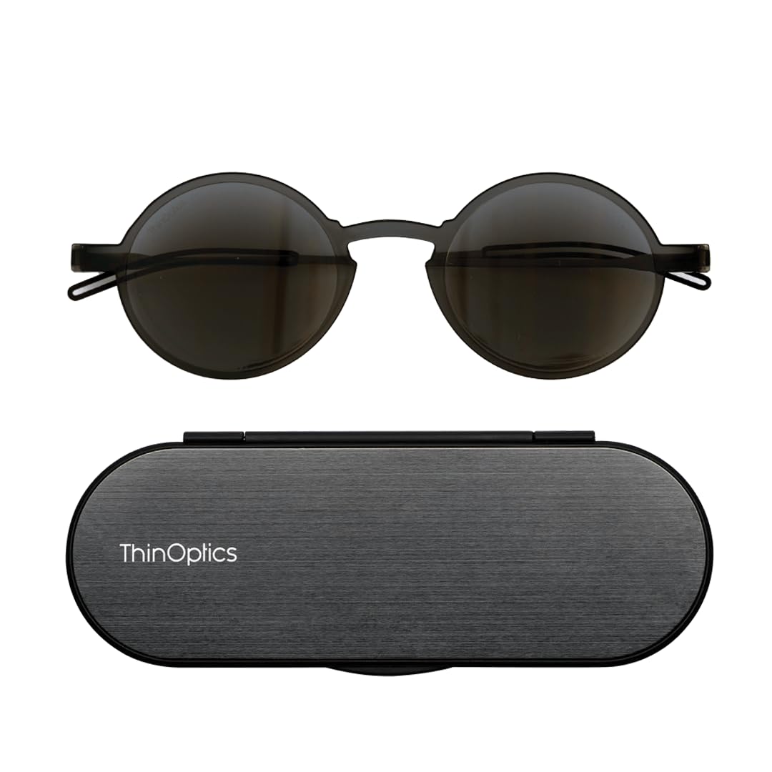ThinOptics Reading Sunglasses Rectangular Glasses, Round/Black, 60mm + 1.5
