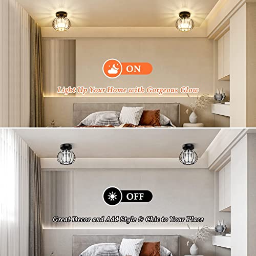2-Pack Semi Flush Mount Ceiling Light Fixtures Small Crystal Ceiling Lights Farmhouse Black Metal Cage Ceiling Lights Indoor Industrial Light Fixture For Living Room Hallway Bathroom Entryway Kitchen #TOP3
