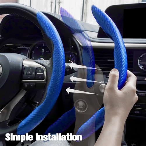 Image of Amiss 2pcs Carbon Fiber Anti-Skid Steering Wheel Cover, Waterproof & Segmented Butterfly Design, Universal 99% Vehicle Wheel Cover Protector, Car Interior Accessories (Blue-2pcs)