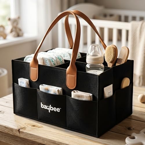 Image of BAYBEE Tidy Stylish & Modern Diaper Bag for Mothers for Travel | Large Capacity Storage Diaper Bag | Strong & Sturdy Baby Organizer Storage | Portable Diapers Caddy Organizer (Black)