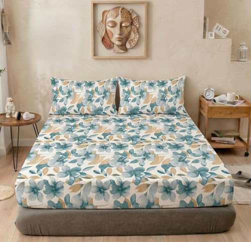 Image of BSB HOME 240 TC Cotton Fitted Double Bedsheet with 2 Pillow Covers, Elastic Bed Sheet, Soft Breathable Skin-Friendly Fabric, All Season Comfort - 72 x 72 + 8 Inches (Dusty Aqua)