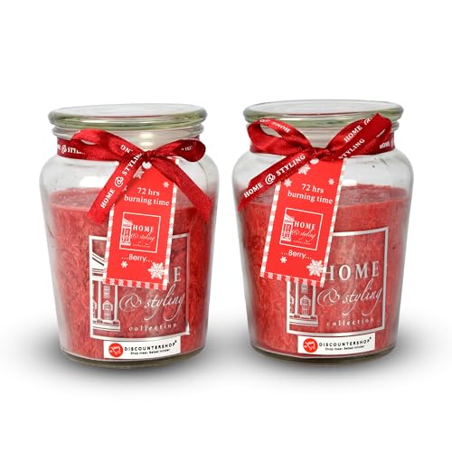 Bougie parfumée en verre lot de 2 aux baies rouges, hauteur 14,5 cm, 72h