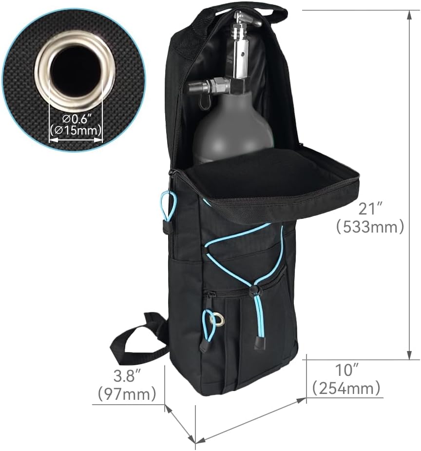 Portable Oxygen Tank Backpack for A, B(M6), C(M9), D, M2, Ml6, M7 Size Oxygen Cylinders, Durable Oxford Material with Chest Strap & Four Outlet Holes, Wheelchair Bag for Travel, Storage & Carry