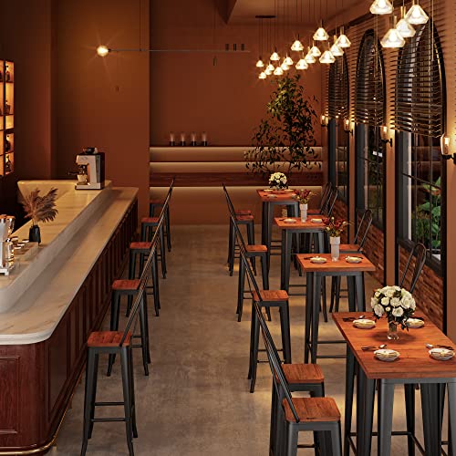 Aiho Bar Table And Chairs Set For 2, 3 Piece Pub Table Set With Solid Elm Top And Metal Frame Bar Height Table Set For 2 With 400 Lbs Loading Capacity For Bar Home Bistro Cafe #TOP1