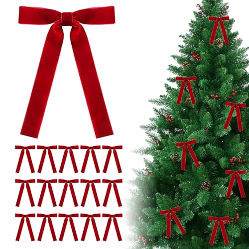 FIGCY 12 Stück Rote Samtschleifen für Weihnachtskränze, Elegante...