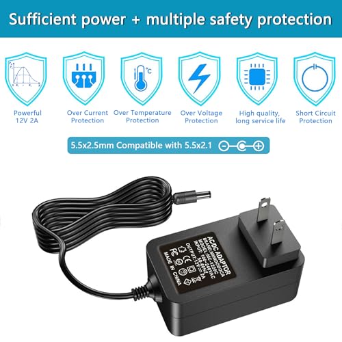 Minidodoca 12V 2A AC Adapter Charger Replacement with 2 Tips, Regulated 12 Volts 2000mA Power Supply Cord for LED Strip Light, CCTV Camera, BT Speaker, GPS, Webcam, Router, DC12V Transformer (6 Pack)