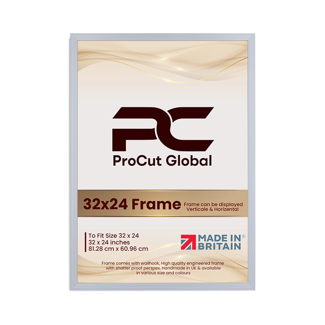 Procut Global 32x24 Light Grey Picture Frames - Classic Wooden Photo Frame with Shatterproof Perspex for Wall or Tabletop - Perfect for Posters, Certificates & Prints - Sizes & Colors Available