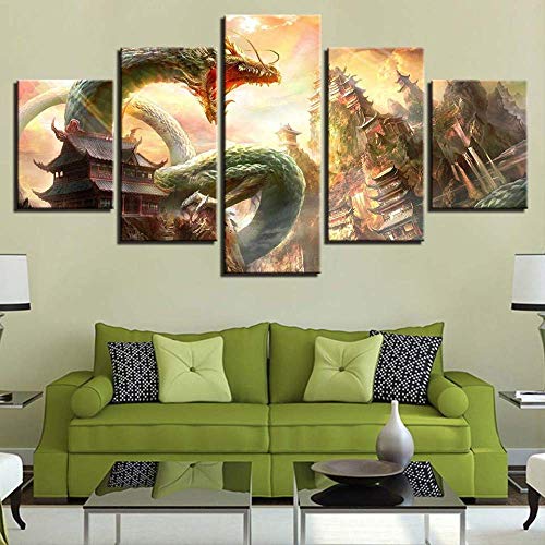 Tableau dragon en toile de 5 pièces pour décoration moderne - 5