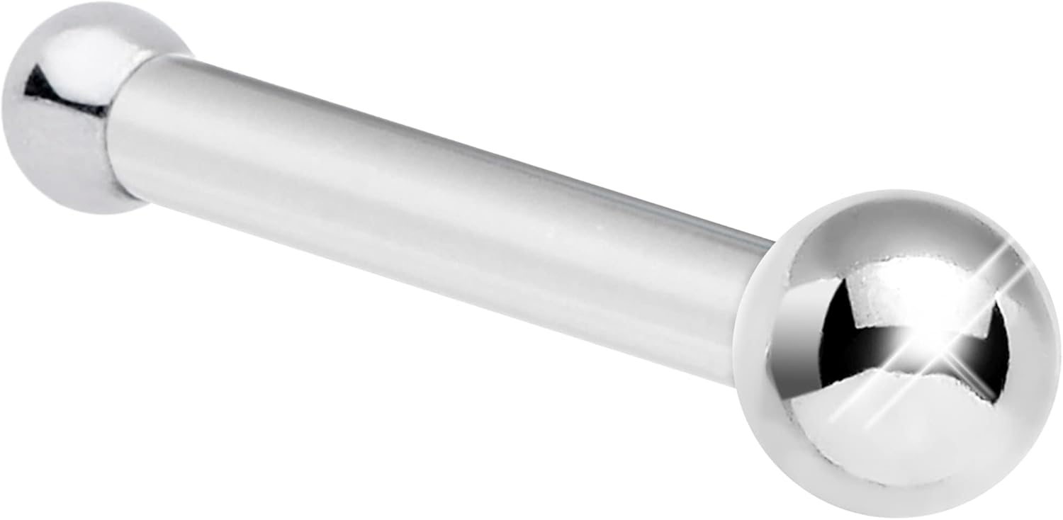 Body Candy 14k White Gold Nose Ring Stud 20 Gauge 1/4" Length 1.5mm Ball Nose Bone Straight Nose Ring for Women Men