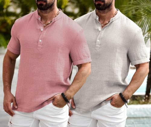 Image of Zombom Men's Polycotton Solid Short Kurta | Regular Fit | Half Sleeve | Mandarin Collar | Lightweight Casual Wear for Daily, Summer Comfort & Smart Look