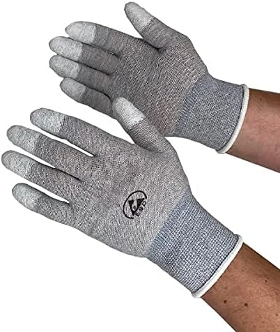 Guantes antiestáticos ESD, nailon y carbono conductor para uso en electrónica, semiconductores, fábricas - Punta recubierta mediana 1 par