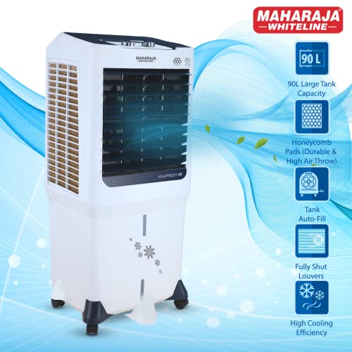 Image of Maharaja Whiteline MAXFROST 90 Desert Air Cooler with 90 ltr Large Tank Capacity, 200W (White & Navy Blue)