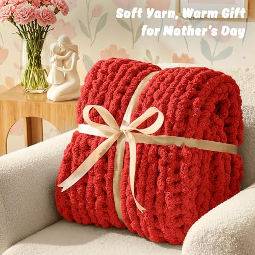 Image of Inhand Classic Red Chunky Chenille Yarn for Hand Knitting,Thick Bulky Mom Blanket Yarn for Crocheting,Soft Fluffy Yarn for Mother's Day Gifts and Crafts for Women /Grandma,8 Pack (29.5Yds /8.4oz Each)