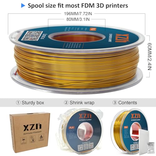 Image of Silk Tri Color PLA Filament 3D Printer 1.75mm, Rainbow PLA 3D Printer Filament 1kg (2.2lbs), No Clog, Neatly Wound, Dimensional Accuracy + /- 0.02mm, for Most FDM 3D Printers, Red Gold Purple