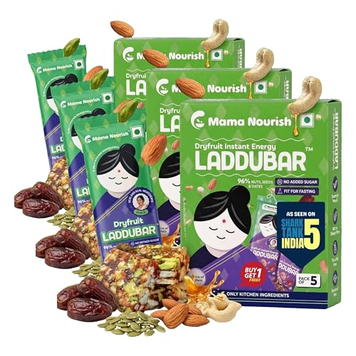 Image of LADDUBAR Dryfruit Energy Bars | 10% Protein | 96% Dryfruits & Dates | Gluten Free | No Refined Sugar | Fasting Friendly | Mama Nourish | Pack of 3(5 Bars x 35g) | As Seen on Shark Tank India