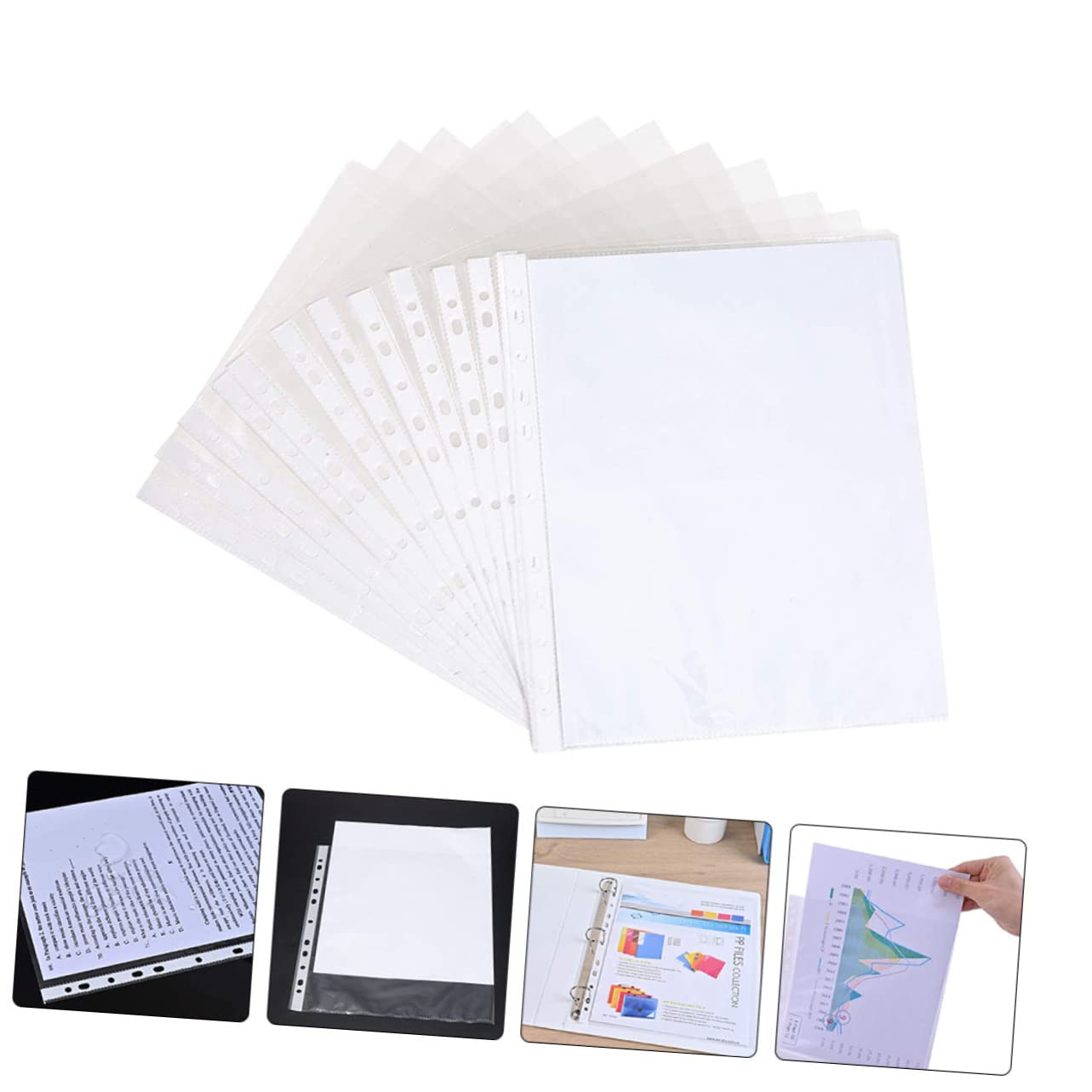 NUOBESTY A4 Klarsichthüllen mit 11 Löchern Pp Transparent 200 Stück zum Ordnen und Schützen von Dokumenten und Fotos für Büro und Zuhause
