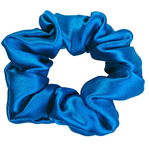 K meet Q Hair Scrunchies for Women Girls Sleep, Soft 100% Pure Real Silk Scrunchie, Fit for Curly Fine Thick Thin Hair (Peacock Blue)