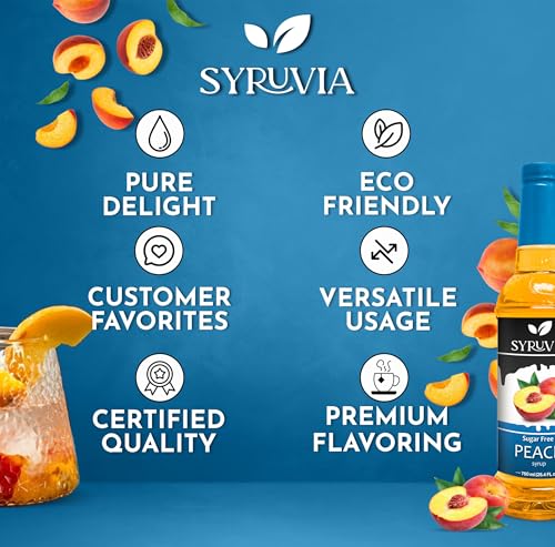 Syruvia Sugar-Free Vanilla and Sugar Free Peach Syrup For Drinks 25.4 fl oz. Premium Coffee Flavoring Syrup. Ideal for Enhancing Drinks, Sodas, Shakes, Desserts, and More. - image 7