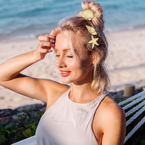 6 PCS Pinzas pequeñas de Metal, Clips de Estrella de Mar Dorados para Mujeres y Niñas, Pequeñas Pinzas de Cocodrilo para el Verano, Herramientas de Estilismo para Disfraz de Sirena miniatura 6