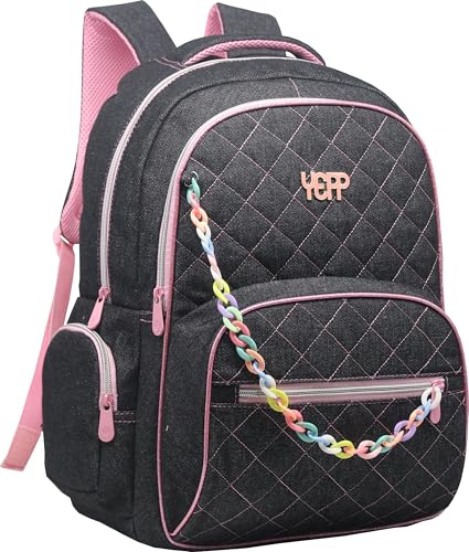 Kit Mochila Grande Escolar Estojo Box Juvenil Jeans Matelasse Teen Feminina (PRETO)