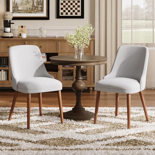 Image of MALOL Dining Room Chair Set of 2, Upholstered Kitchen Chairs with Wood Legs, High-Back Padded Dining Chairs for Dining Room /Restaurant /Cafe, Light Grey