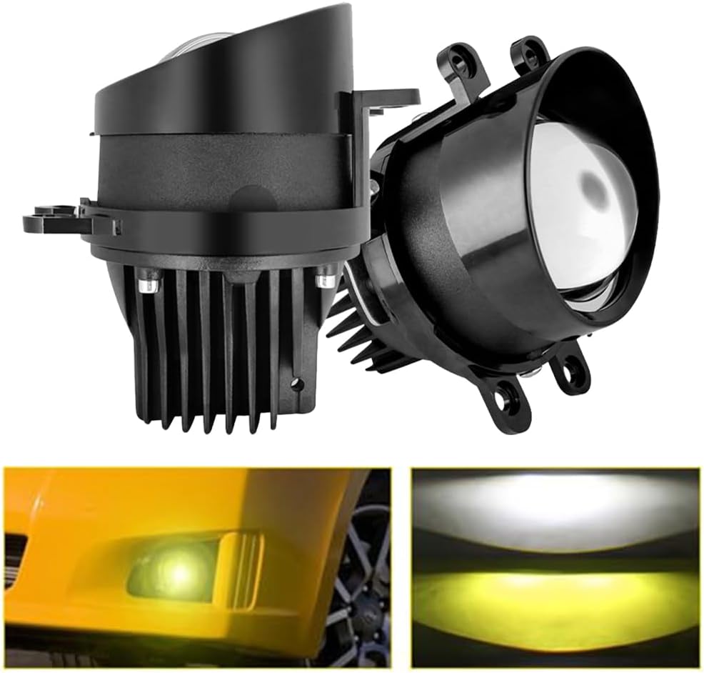 FLYANT CT6-6 Tri-Color LED Fog Lights for Toyota – 55W 3570 Chips, High/Low Beam Projector Lens, 12-32V Universal Voltage, Split Brackets, 6000K/3000K/4300K (Pair)