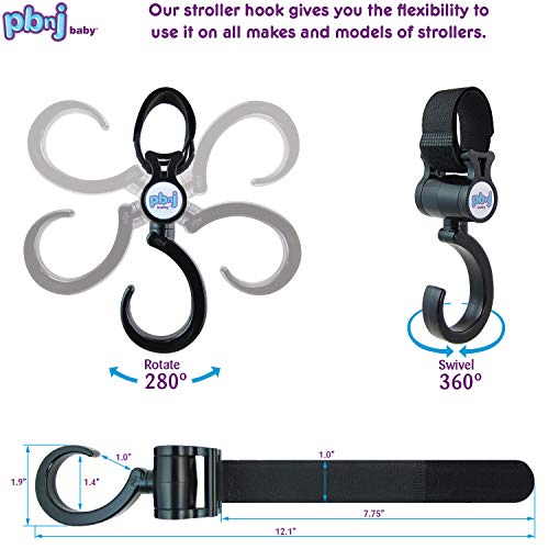 Pbnj Baby Stroller Hooks For Hanging Diaper Bags - Mommy Stroller Clip And Stroller Accessories Travel Organizer Hook - For Mom Purse Shopping Grocery Bag And Accessory - (2 Pack) #TOP5