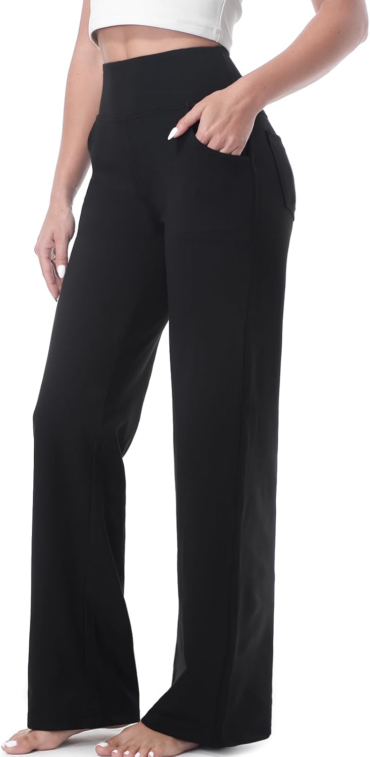 Wide Leg Pants for Woman, High Waisted Loose Casual Pull on Yoga Pants with Pockets Dress Trousers for Work/Athletic - Image 2
