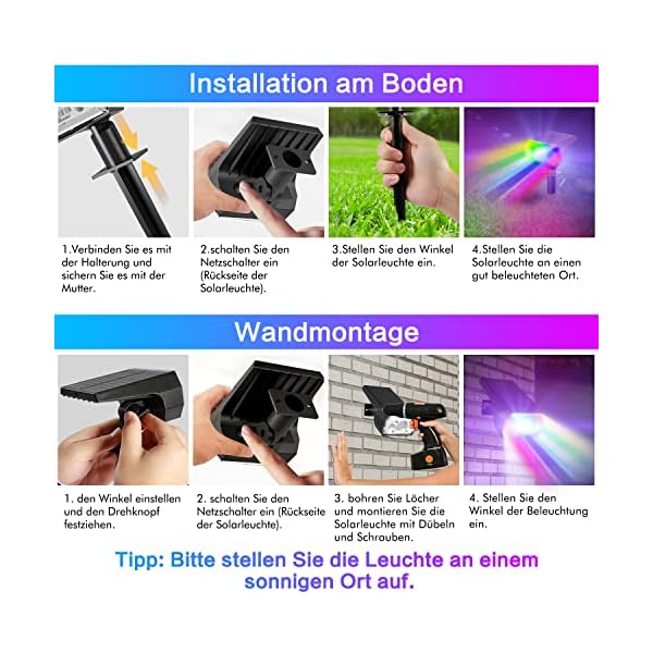 RGB Solar Gartenleuchte,Farbig Solarlampen für Außen, 18 LED IP67 Wasserdicht Solarstrahler für Garten Weg Terrasse Patio Pfad Hof Halloween Weihnachten Deko – Bild 7