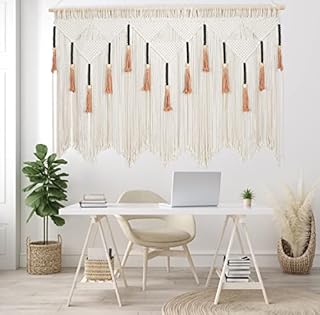 HOLAVIDA Woven Macrame Wall Hanging, Bohemian Geometric Decor Handmade Tassel Tapestry for Home Wall Decoration, 167cm×112cm(Not Included Wood Dowels)