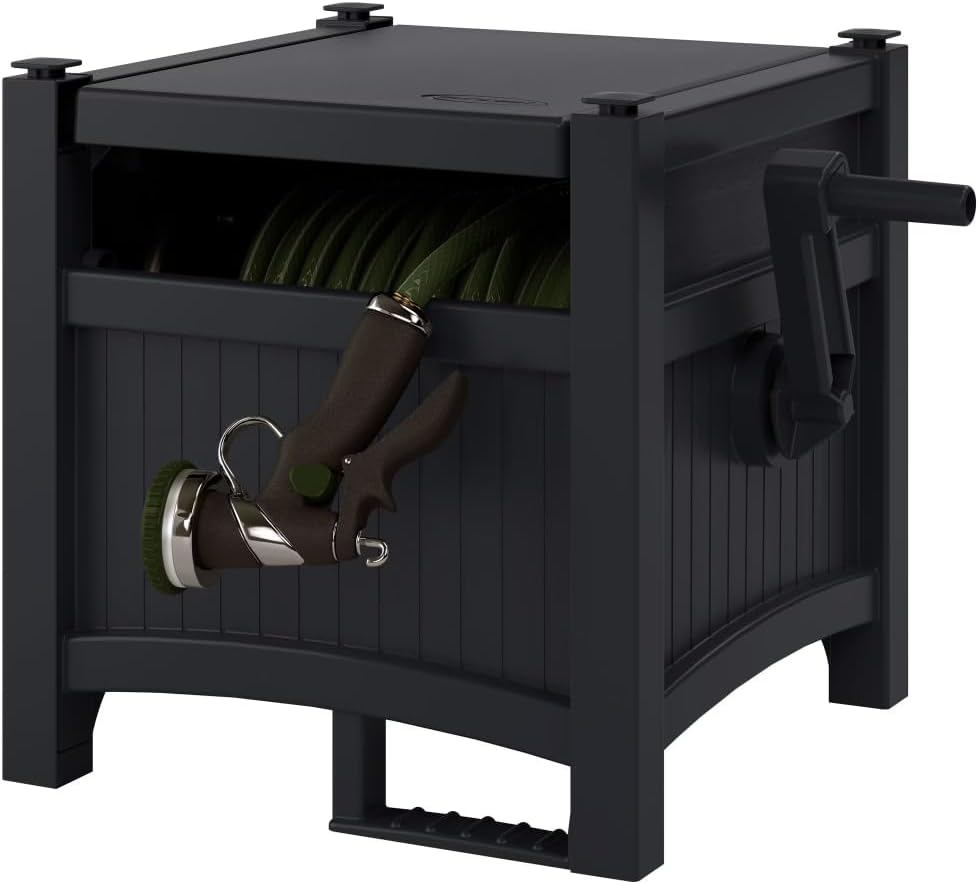 100 ft Durable Resin Hose Storage Reel, Garden Hose Organizer for Yard, Lawn & Patio, Weather-Resistant Outdoor Use