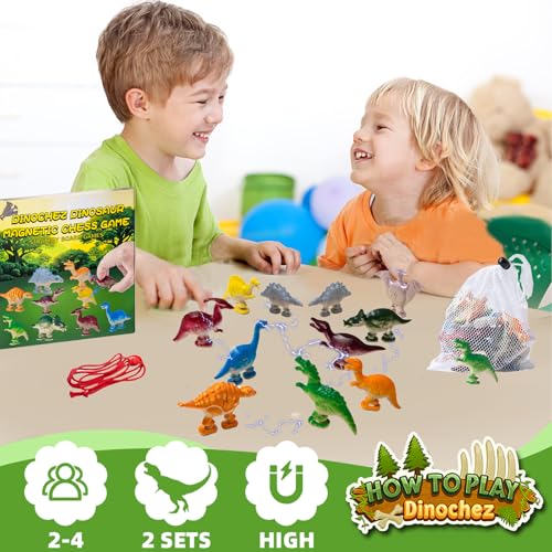 CWENDANER Juego de ajedrez magnético de dinosaurios para niños a partir de 3, 6, 9, 12 años, 20 piezas, juego de estrategia con piedras magnéticas, anillo de cuerda y bolsa, regalo para cumpleaños - imagen 5