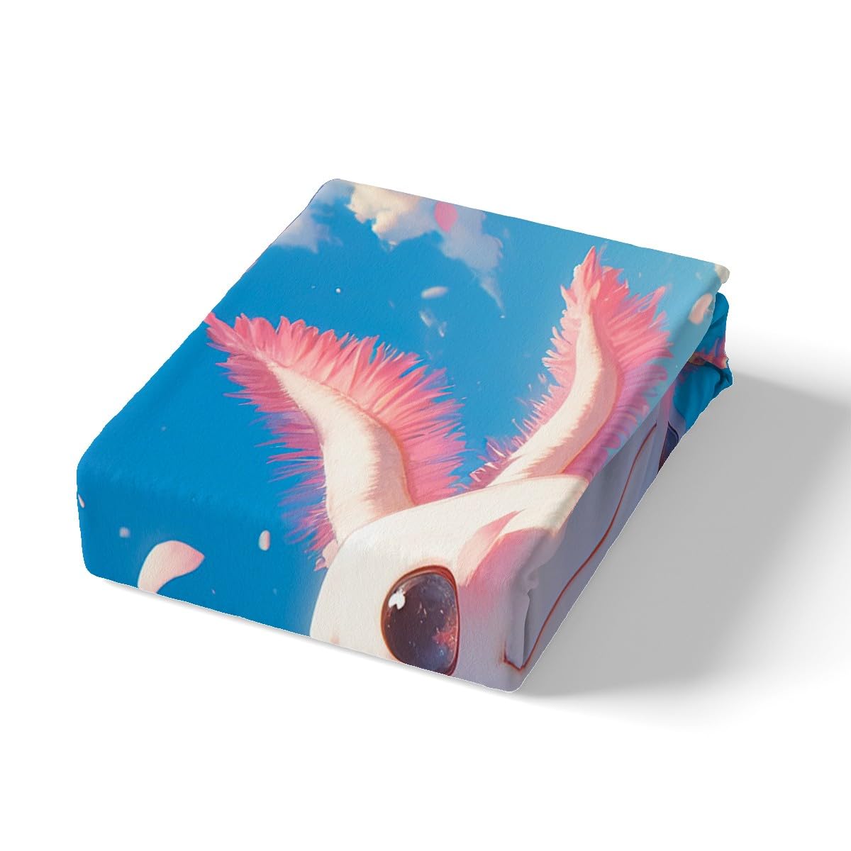 Kawaii Axolotl Fitted Sheet Double Size 3 Pcs,Cartoon Salamander Marine Life Collections(No Flat Sheet),Pink Cherry Blossom Romantic Flower Petals Bedding Deep Pocket for Kids - Image 4