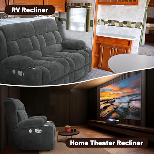 Gray Minimalist Loveseat Recliner Sofa with USB Ports and Cup Holders for Living Room and RV