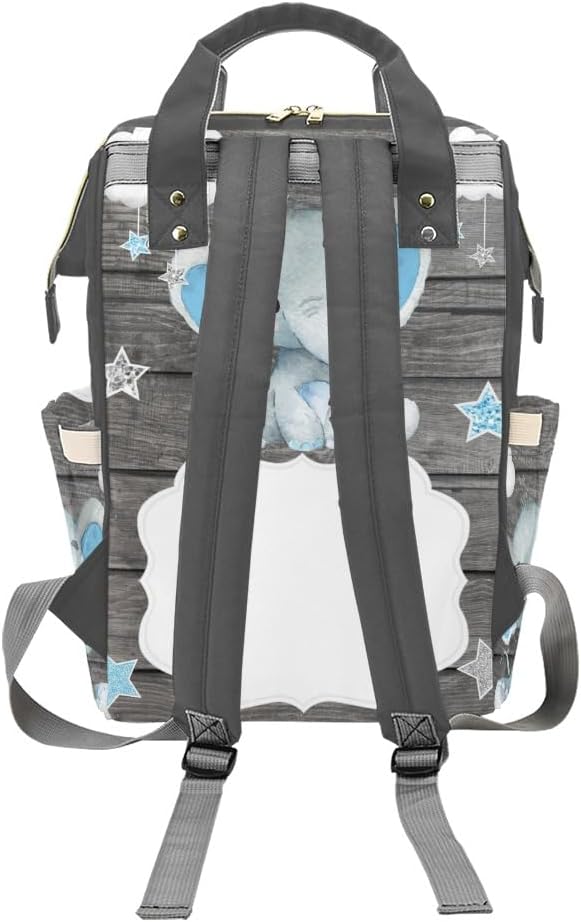 Personalized Diaper Bag Backpack Gift Blue Elephant Gray Convenient and Durable: Waterproof Multi-Compartment Nappy Bag