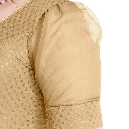 Image of FINESTFIT Stay On Trend Fashion 100% Cotton Readymade Blouses for Women,Round Neckline with Organza Balloon Sleeves.